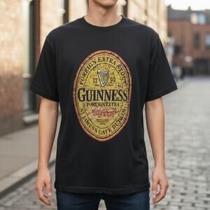 Guinness Official Graphic Tee T-shirt Black Crew Neck Short Sleeve Men XL